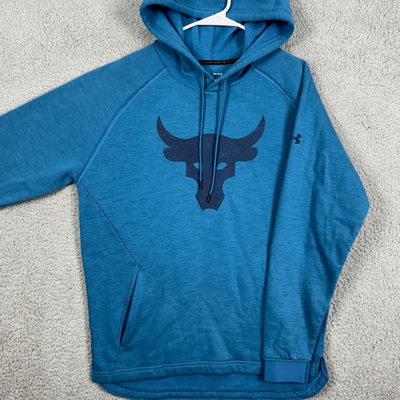 Under Armour Project Rock Cold Gear Sweatshirt Hoodie Jacket Men Large Blue Logo